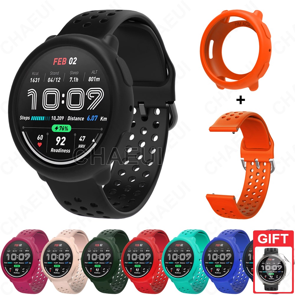 สายรัดซิลิโคนพร้อมกรอบเคสอุปกรณ์เสริมสร้อยข้อมือสําหรับ Amazfit Active 2