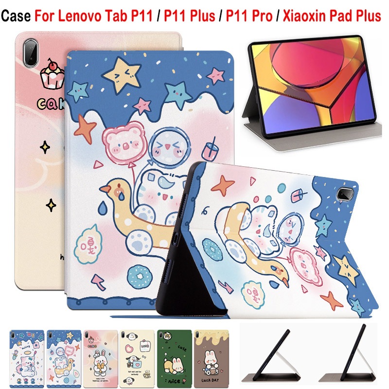 สําหรับLenovo Tab P11 P11 Plus P11 Pro Xiaoxin Pad Pro 2021 TB-J616F J606F J606N J607F J607N J706F J706N J716FคุณภาพสูงPUหนังแฟชั่นน่ารักการ์ตูนทาสีแท็บเล็ตกรณี