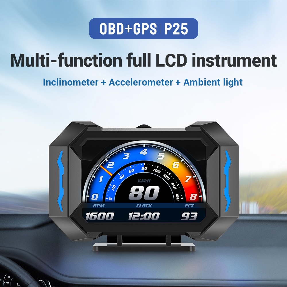 P25 OBD OBD2 Gauge รถ HUD Head Up Display Gauge จอแสดงผล Tachometer Gauge Multi-function Digital Spe