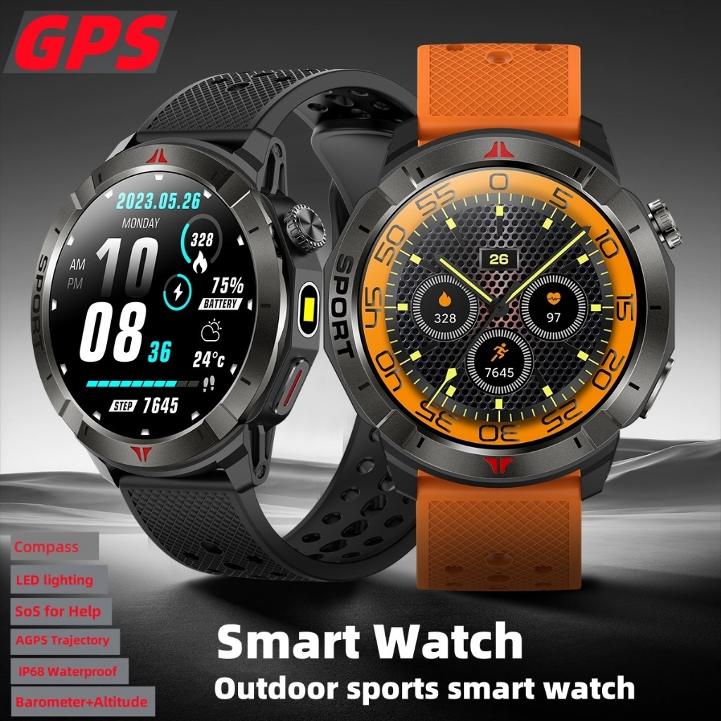 Original ทหารในตัว GPS สมาร์ทนาฬิกาผู้ชายของขวัญ 1.43 "AMOLED เข็มทิศ LED Light กีฬา Pace Strava Sma