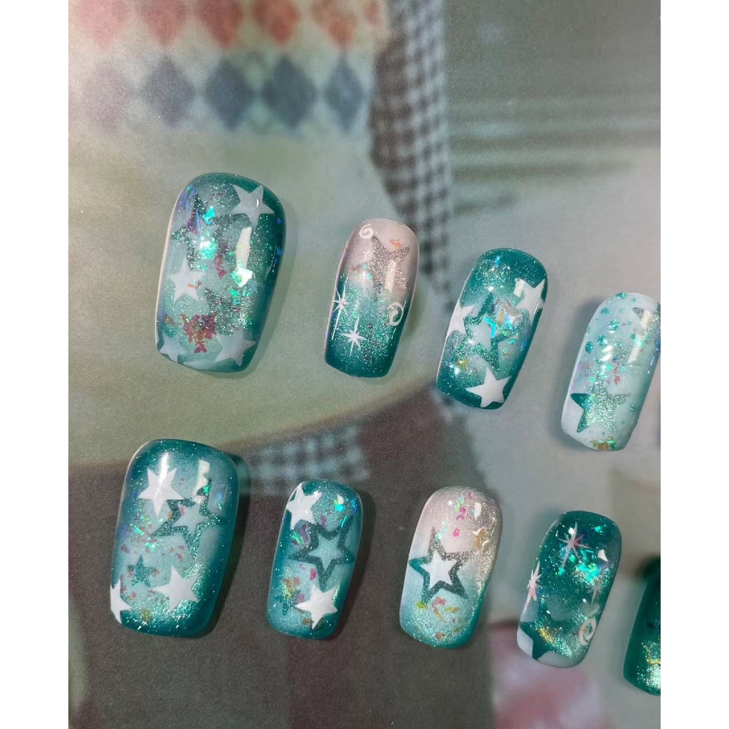 "Mint Green" เล็บปลอมประดิษฐ์ทํามือโบราณ Y2K