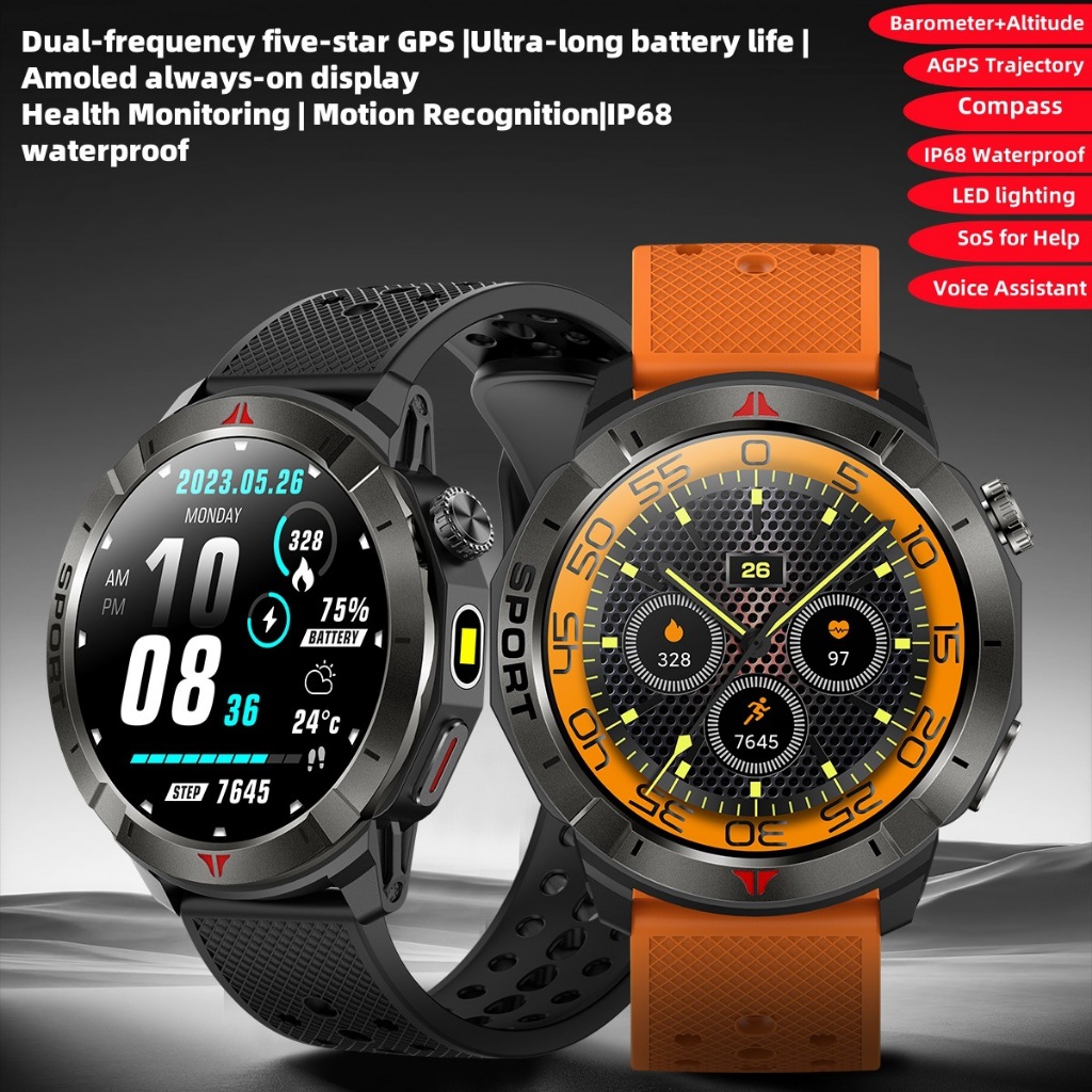 สมาร์ทวอท์ช Tetra R4 1.43 AOD AMOLED บลูทูธ 100 โหมดกีฬาไฟฉาย Comapss บารอมิเตอร์ระดับความสูง Heart 