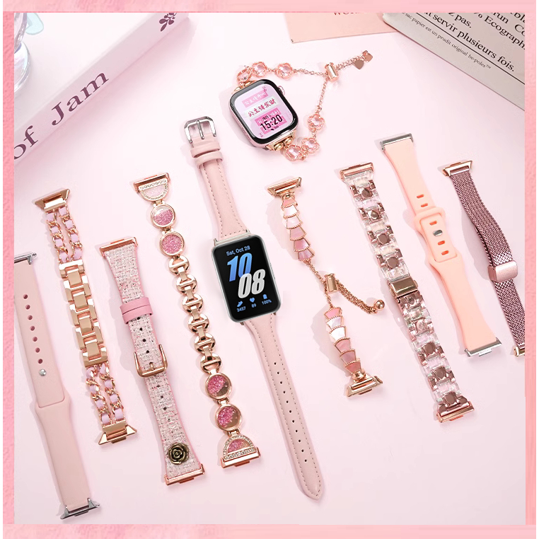 สีชมพูทั้งหมดสายนาฬิกาสําหรับ All Pink Watch Strap Compatible For Samsung Galaxy Fit 3 สาย สายคล้องค