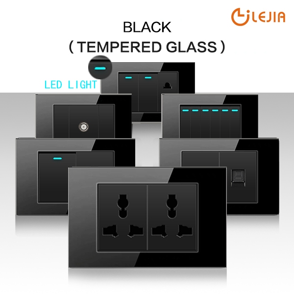 LEJIA เต้ารับสําหรับสวิตช์ไฟติดผนังสําหรับ House Black 15amp Universal Modern Socket Tempered Glass Panel Board Elect