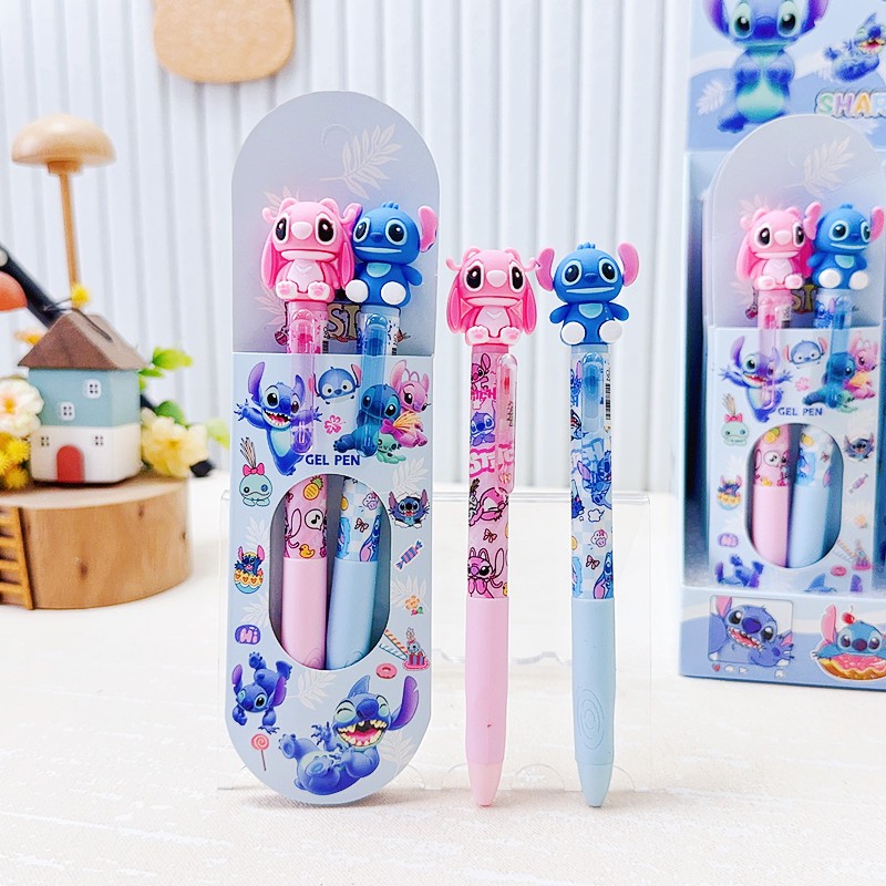2ชิ้น เย็บร้อย ปากกาเจลการ์ตูนใหม่กดปากกาหมึกน้ําสีดํา0.5มิลลิเมตรน่ารักปากกาลายเซ็นเครื่องเขียนนักเรียนกลับไปที่โรง