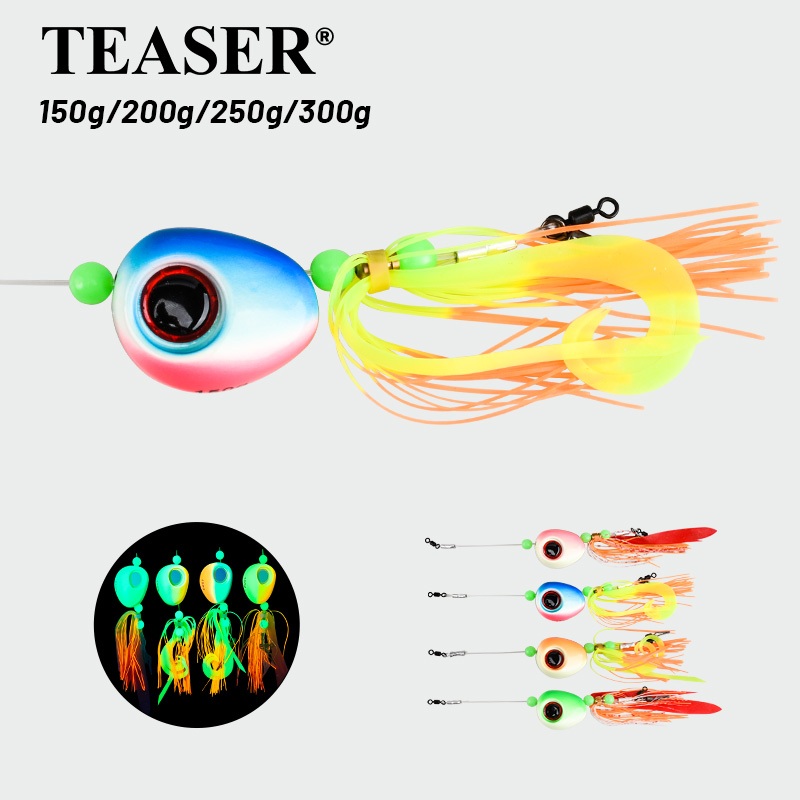 TEASER【J145】Metal Jigging Lure 150g 200g 250g 300g Kabura Inchiku UV Luminous Big Head Slider Fishing Lure 3D Fish Eyes จําลอง Silone ลวดโลหะตัวเชื่อมต่อ