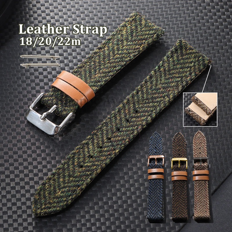 18/20/22 มม. Quick Release Vintage ผ้าใบนาฬิกาหนังแท้สร้อยข้อมือไนลอนผู้หญิงผู้ชายธุรกิจสายนาฬิกาสํา