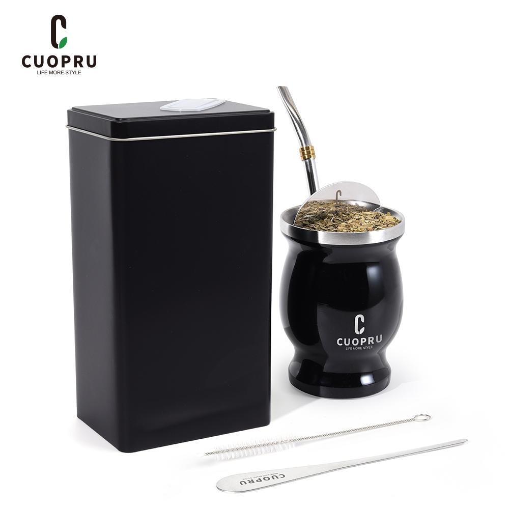Cuopru Yerbe Mate Tea Cup ชุดถ้วยชาเพิ่มเติมสีดำชงชามาสเตอร์ชุด