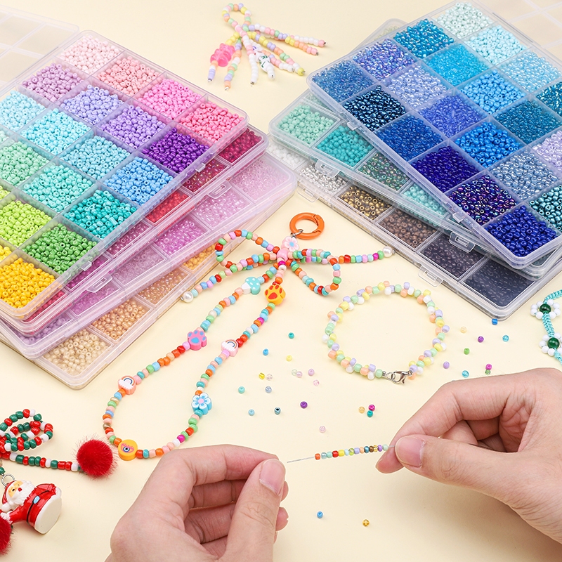 24ตาราง3มิลลิเมตรเมล็ดลูกปัดชุดกล่องผสมสีแก้วลูกปัดชุดกล่อง ทําเอง ทําเครื่องประดับสร้อยข้อมือสร้อยคออุปกรณ์เสริม