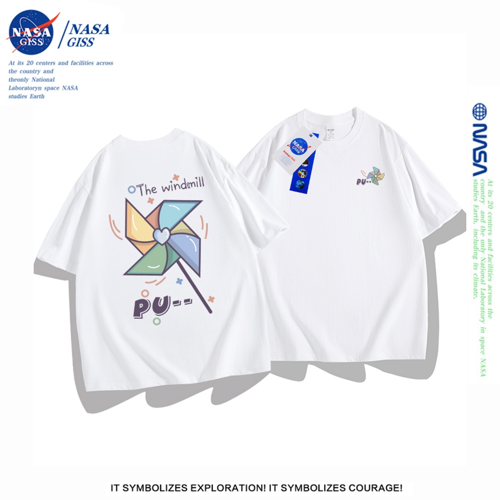 NASA เสื้อยืดผู้ชายผู้หญิง แนวสตรีทเสื้อ summer Paper Planeพิมพ์ลายสองด้าน ผ้าฝ้ายแท้ ทรงหลวม เสื้อยืดคอกลม