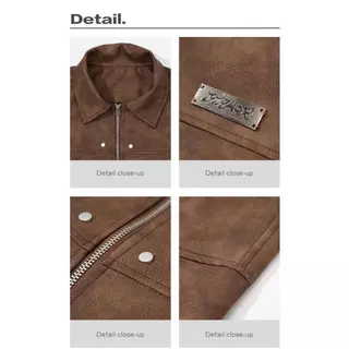 Vela-เสื้อJacket เสื้อแจ็คเก็ต สีน้ําตาลหนังผู้ชาย American Retro แขนยาว วินเทจ