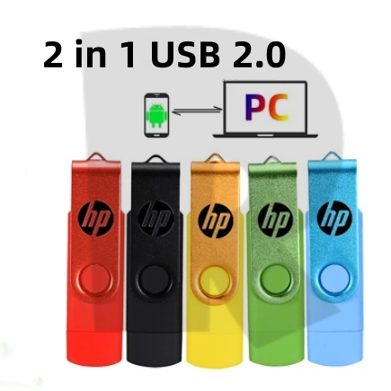 คลังสินค้าพร้อม 2 in 1 OTG Type C พอร์ต HP USB 2.0 แฟลชไดรฟ์ 8GB 16GB 32GB 64GB 128GB 2TB ความเร็วสูง Pendrive Memory Stick