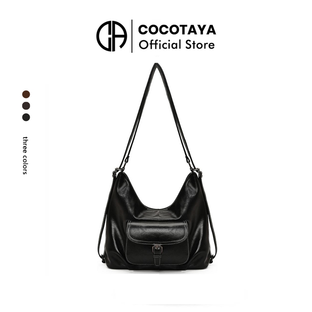 (COCOTAYA) กระเป๋าหนัง PU ความจุขนาดใหญ่อินเทรนด์ย้อนยุค, กระเป๋าเป้