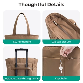BAGSMART Tote Bag ผู้หญิง ใส่โน้ตบุ๊ก 14 นิ้ว ทรงพัฟฟี่ น้ำหนักเบา มีซิป มีกระเป๋าด้านหน้า สำหรับทำงานและเดินทาง