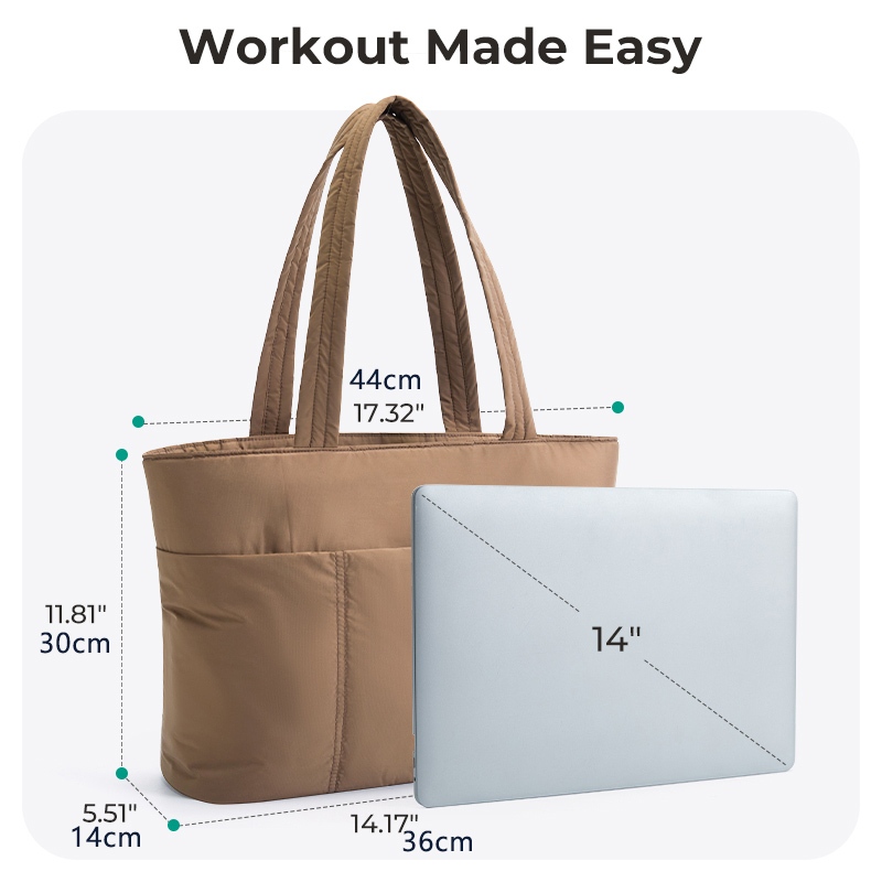 BAGSMART ผู้หญิง Tote Bag Travel 14 นิ้วแล็ปท็อป Puffy Office กระเป๋าสะพายกระเป๋าด้านหน้า