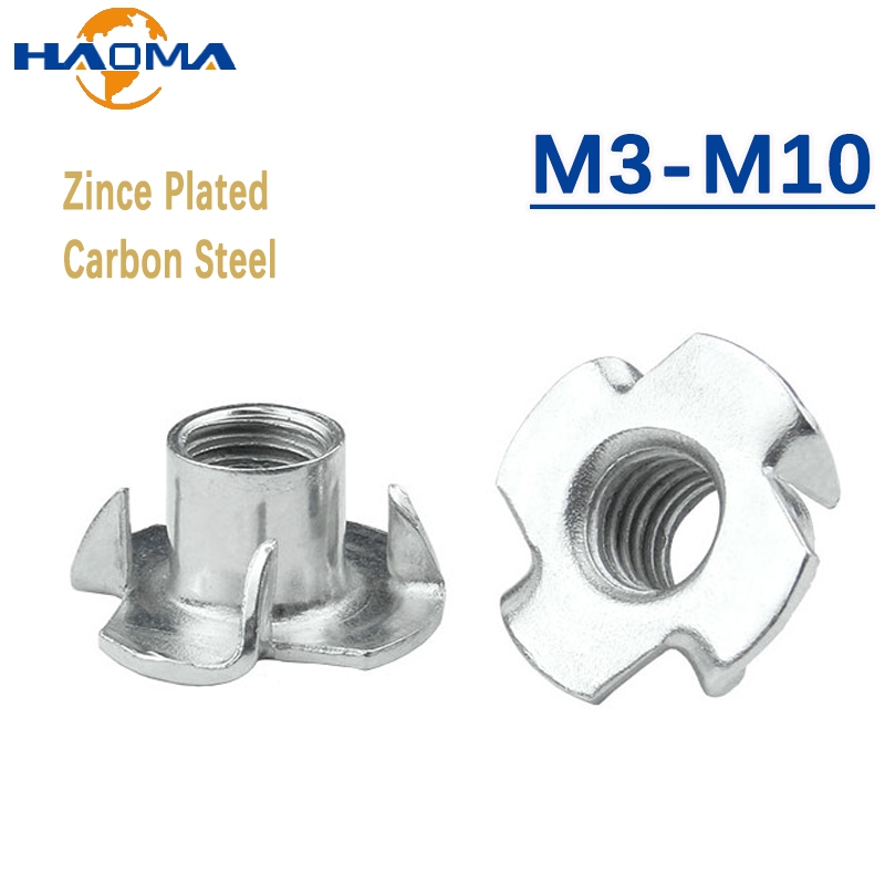 สังกะสีชุบ Four Claws Nut T-Nut Blind Pronged ใส่ T-Nut สําหรับเฟอร์นิเจอร์ไม้ฮาร์ดแวร์ M3 M4 M5 M6 