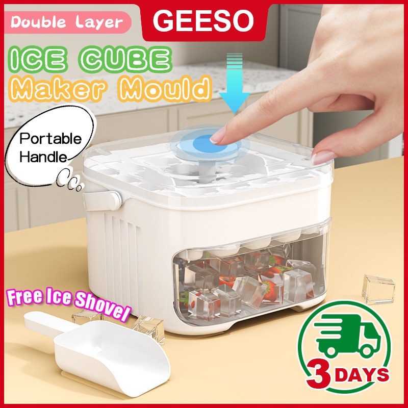 GEESO ICE Cube Maker Mould With Free Shovel แม่พิมพ์ก้อนน้ําแข็ง แบบกด กล่องน้ําแข็งสองชั้น เกรดอาหาร เครื่องทําก้อนน้ําแข็ง พลาสติก ความจุสู 手提制冰盒