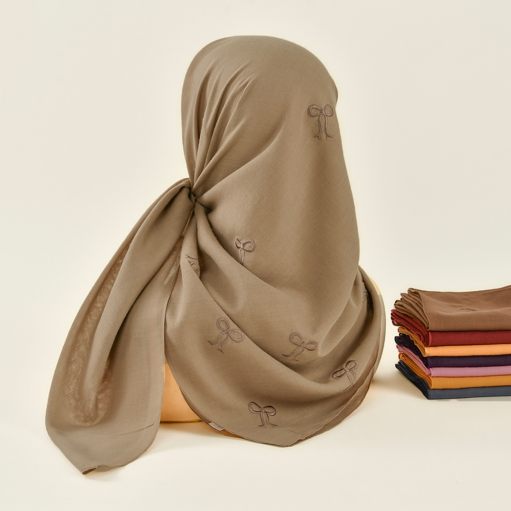 LAVEN Bow Square Hijab Coquette Ribbon Paris Hijab ปัก Paris Square Vile ผ้าพันคอ - รูปที่ 4