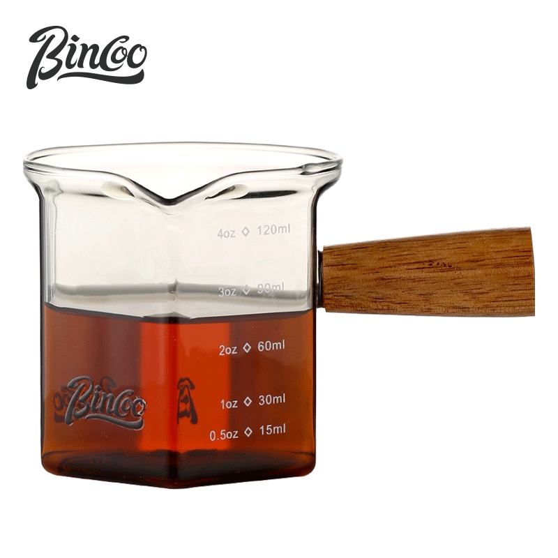 BINCOO กาแฟไม้ Handle Creamer ถ้วยแก้วออนซ์แก้ว Espresso สกัดถ้วยตวงเหยือกนม 120ML