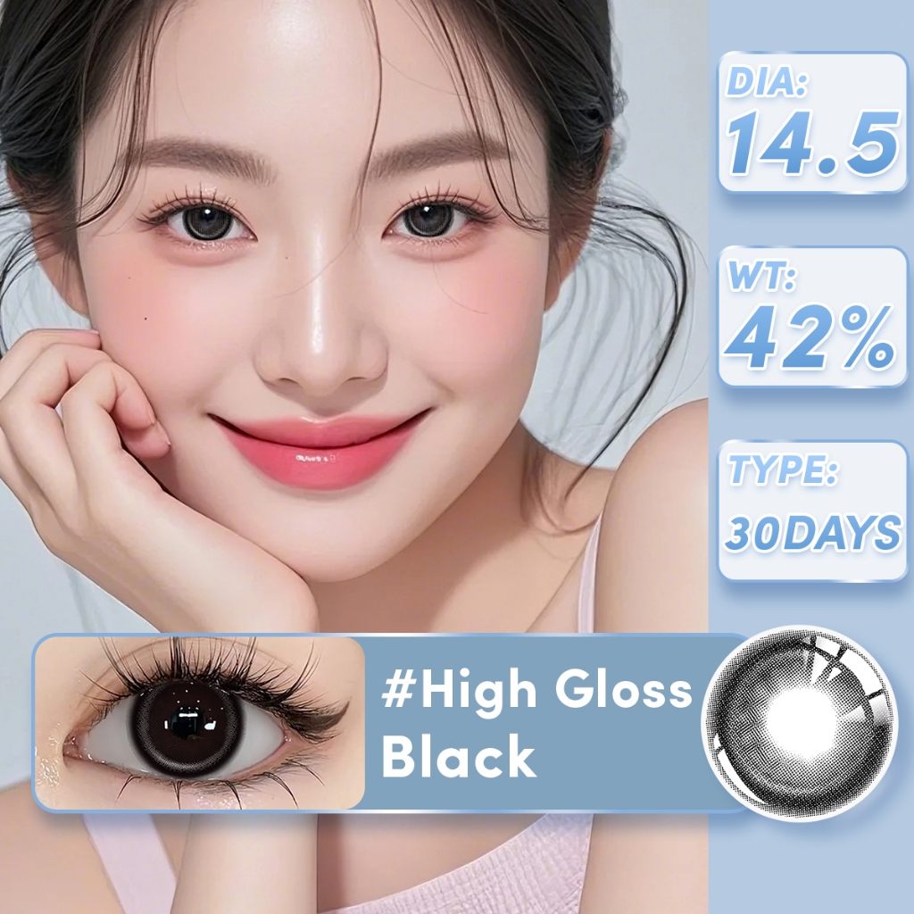 【เลนส์เกรด】คอนแทคเลนส์สีดำ คอนแทคเลนส์สายตาสั้น 2 ชิ้น 1 คู่ คอนแทคเลนส์ตาหวาน ลาย พระจันทร์เสี้ยว 14.5 มม.