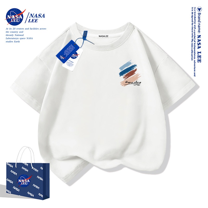 【จัดส่งภายใน 48 ชั่วโมง】เสื้อยืดแขนสั้นผ้าคอตตอนหลวมๆ สไตล์อเมริกัน NASAสำหรับเด็ก ลายเพนท์สีฤดูร้อน