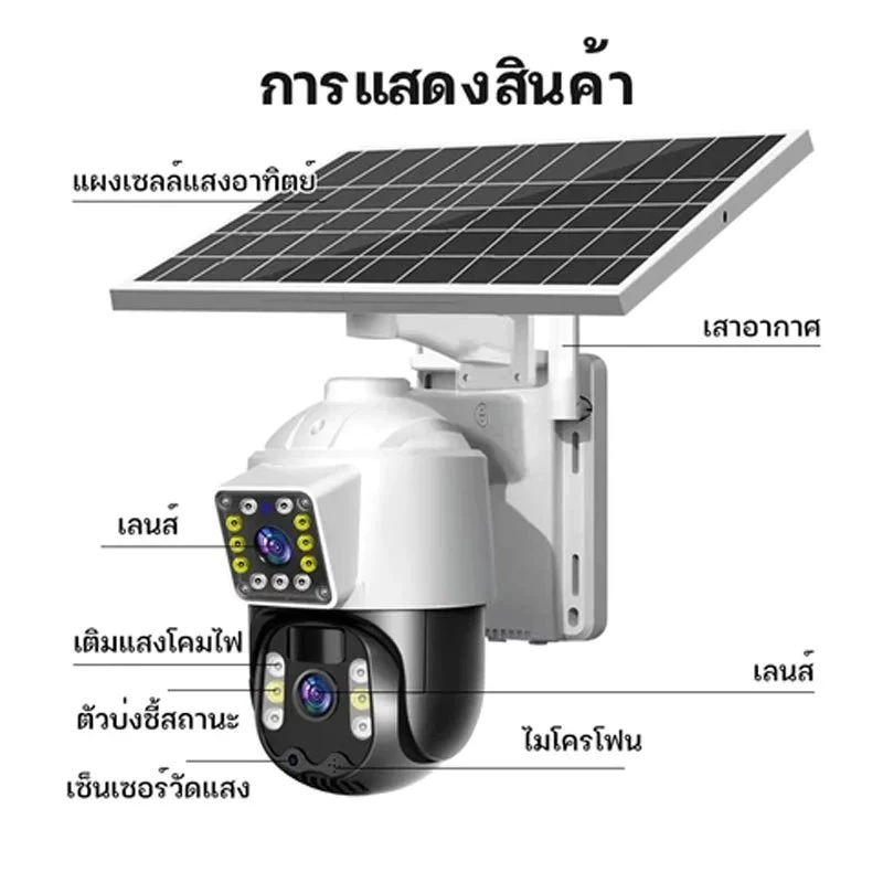 กล้องวงจรปิดไร้สายพลังงานแสงอาทิตย์ V380 Solar CCTV 12000mAh 12MP 4K Wireless Wifi ไร้สายกลางแจ้ง 10Xขยาย 8K เต็มสีพูดคุยสองทาง360 Infrared night vision