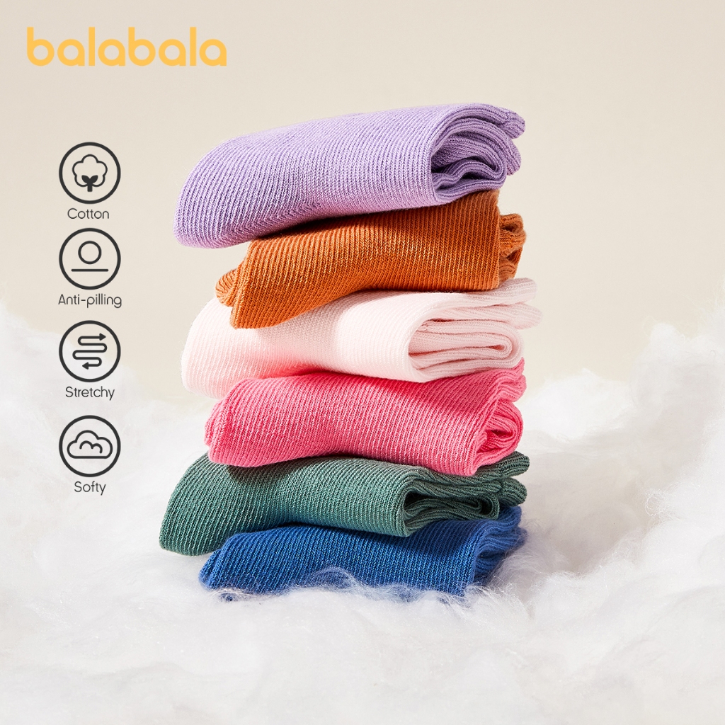 Balabala ถุงเท้าผ้าฝ้ายสำหรับเด็กสีทึบ (5คู่)