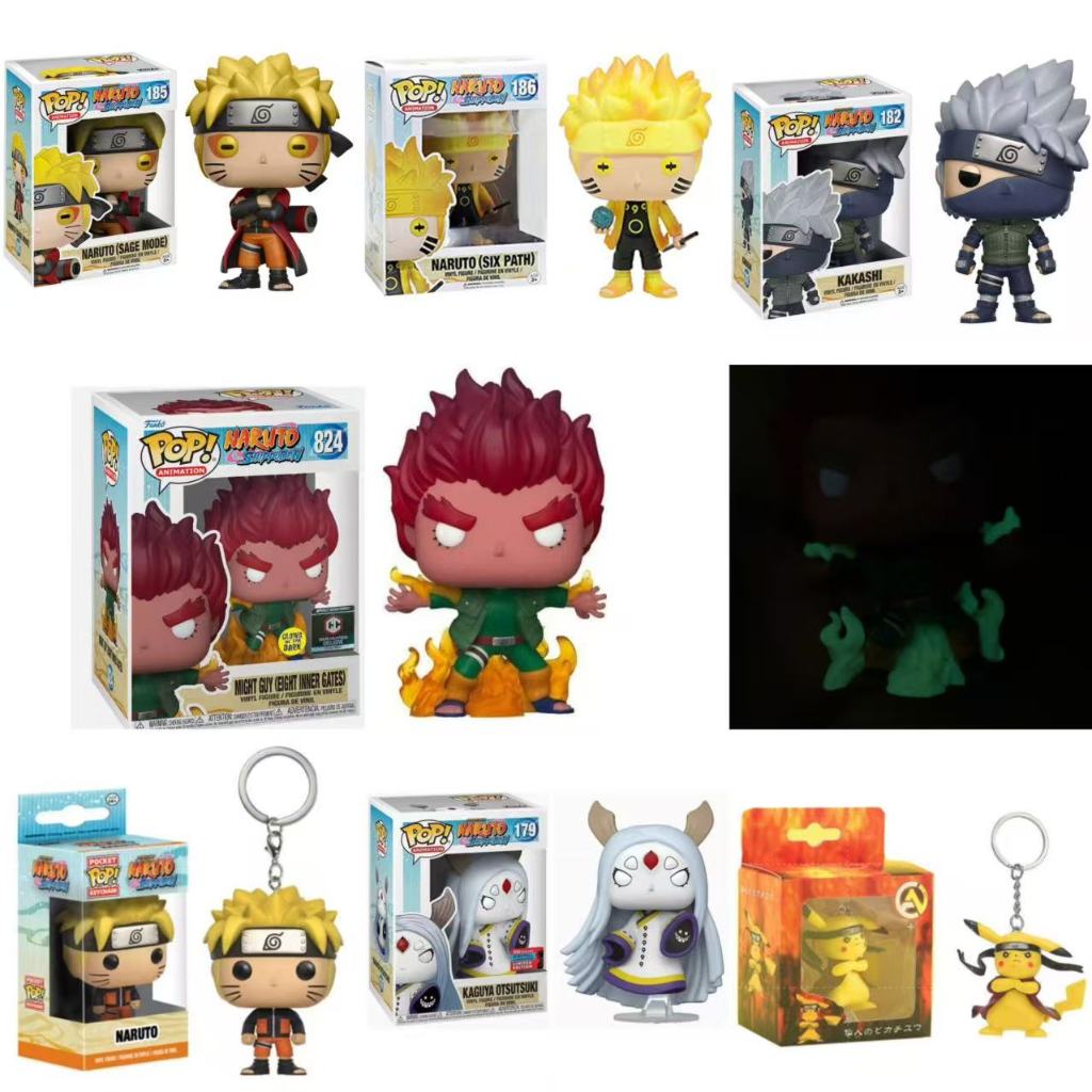 FUNKO POP พวงกุญแจรูปไวนิล Naruto/Kakashi/Kaguya Otsutsuki/Might Guy GITD Action ของเล่น Figurines พ