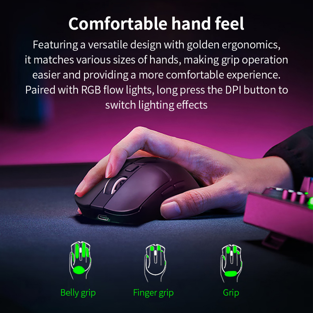 Acer OMR226 เมาส์ชาร์จไร้สาย 2.4Ghz+ Bluetooth+เมาส์สําหรับเล่นเกมโหมดแบบมีสาย RGB เอฟเฟกต์แสง - รูปที่ 7