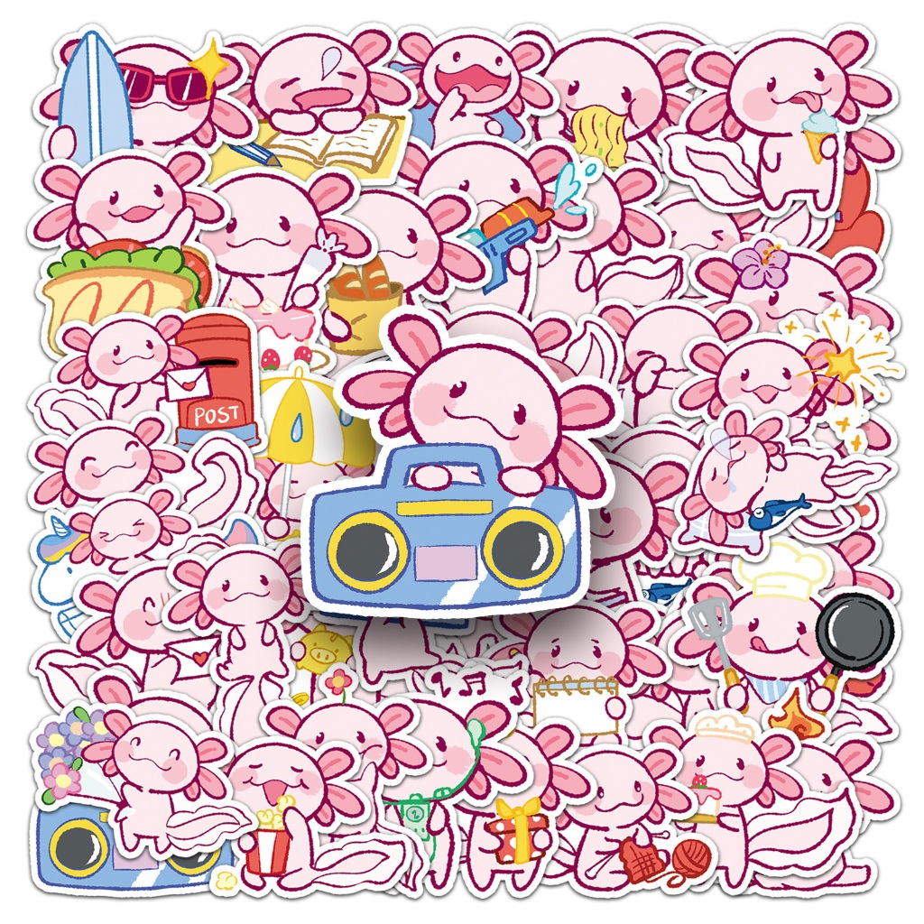 สุดน่ารัก 50 ชิ้น Axolotl ทุกวันสติกเกอร์สีชมพูสําหรับเคสโทรศัพท์สเก็ตบอร์ดรถ Graffiti กันน้ํา Creative DIY