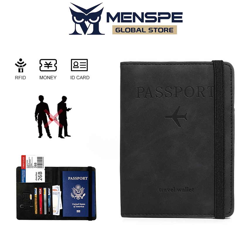 MENSPE กระเป๋าสตางค์ผู้ชาย RFID Card Case Soft PU Wallet Business Wallets Passport Holder Coin Bag Zipper Multi-Card Posit Cards Holders Solid Color Travel Purses Coin Pouch