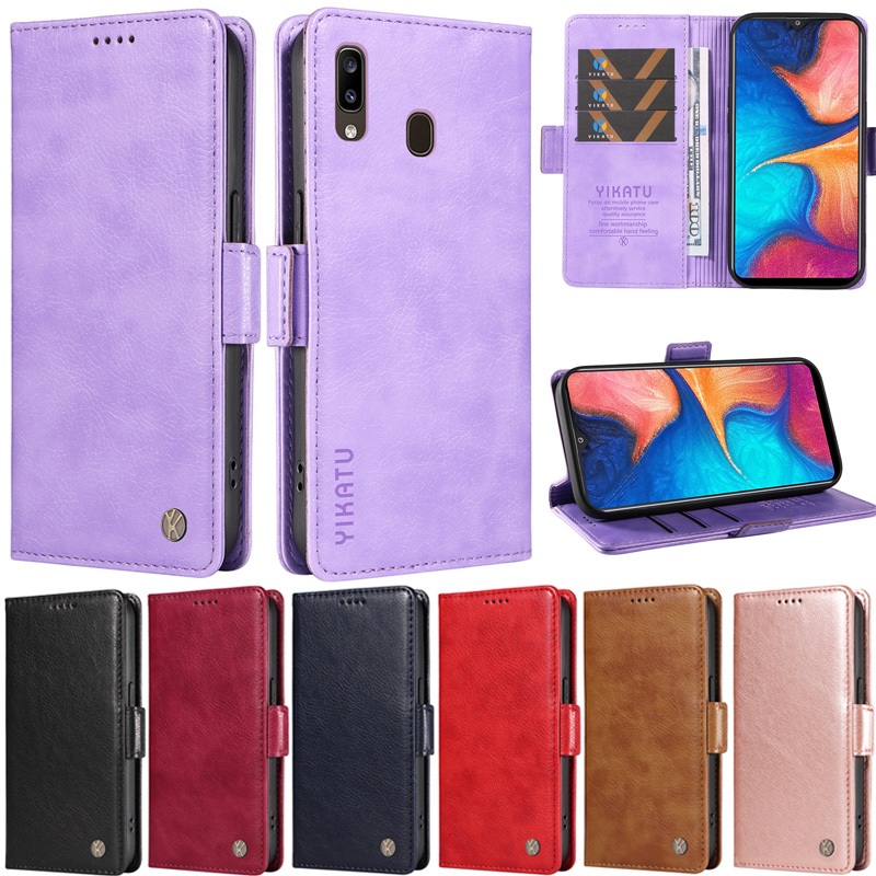 SAMSUNG หนังสือปลอกสําหรับSamsung Galaxy A10 A20 A30 A50 A70 A10s A20s A30s A50s A70s A6 Plus 2018 A7 2018 A9 2018 Luxury Retroกระเป๋าสตางค์ช่องใส่การ์ดหนังพลิกผิวขาตั้งฝาครอบแม่เหล็กกรณี