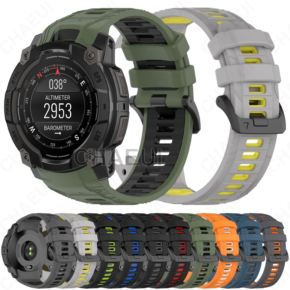 สายรัดซิลิโคนสร้อยข้อมือกีฬาอุปกรณ์เสริมแบบห่วงสีคู่สําหรับ Garmin Instinct 3 45mm 50mm