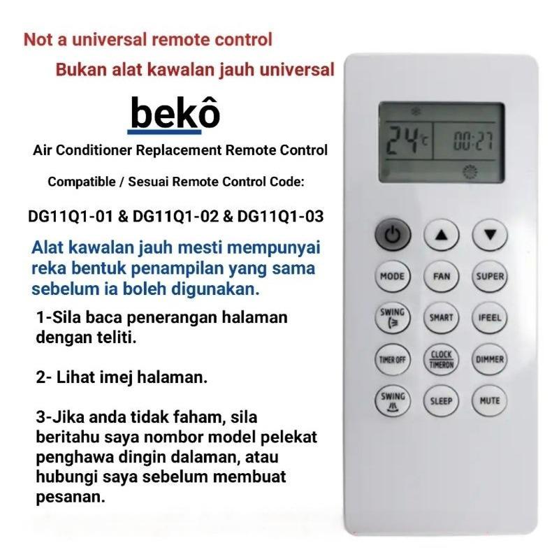 คุณภาพสูง Beko เครื่องปรับอากาศ Replacement Remote Control DG11Q1-01, DG11Q1-02, DG11Q1-03 ( BMLE090