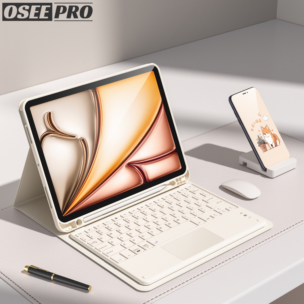 Osee Pro เคส iPad เคสคีย์บอร์ดบลูทู ธ ที่ควบคุมด้วยแม่เหล็ก พร้อมที่ใส่ดินสอสําหรับ for iPad ไอแพด gen 7 8 9 เคสไอเเพดgen 10 gen 11 เคส ipad air 4 ไอแพด air 5 Air 6 Air 7 M2/M3 11''（2024/2025）เคสไอแพดโปร11 2021 pro 2 3 4 11 นิ้ว เคสพร้อมถาดปากกาซ้าย