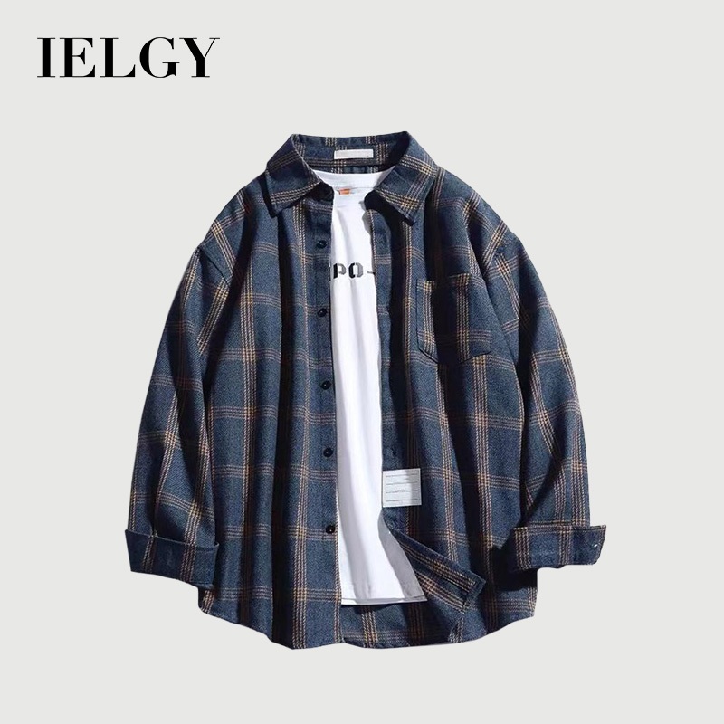IELGY ทุกการแข่งขันสบายๆหลวม ฮอง กง สไตล์คู่ย้อนยุคแจ็คเก็ตลายสก๊อตผู้ชาย