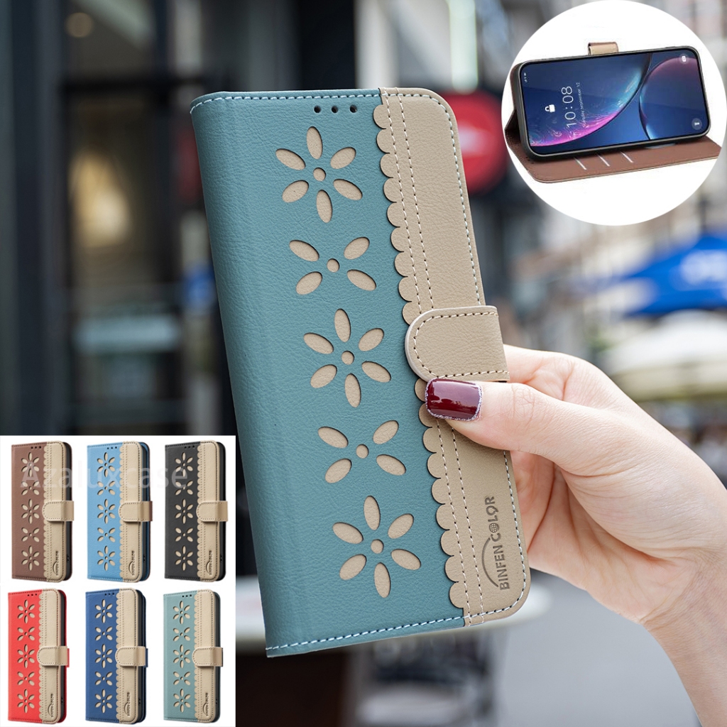 กรณีพลิกสําหรับ OPPO Realme C75 C55 C53 12 PRO PLUS 12 11 11X ดอกไม้ป้องกันกรณีกันกระแทกขาตั้งแม่เหล