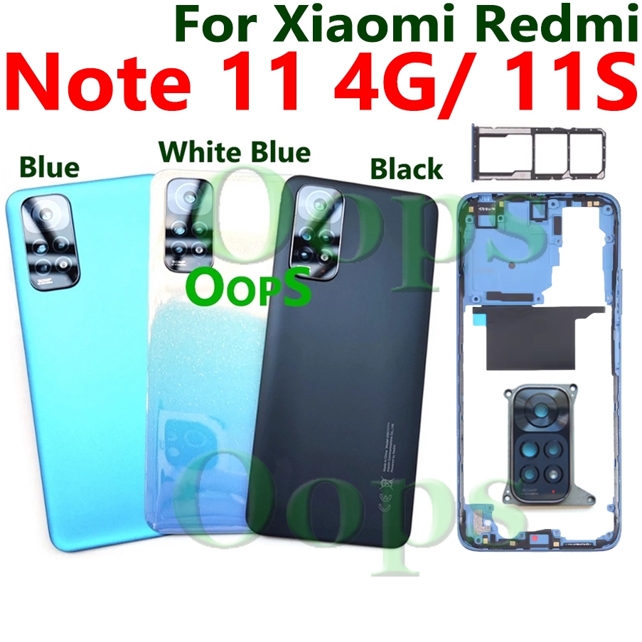 โทรศัพท์ฝาหลังกรอบสําหรับ Xiaomi Redmi หมายเหตุ 11 11S 4G ฝาครอบแบตเตอรี่ LCD กรอบกลางปุ่มเลนส์กล้องถาดซิม