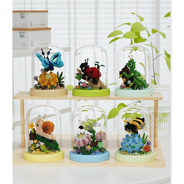 DIY ดอกไม้แมลง treehouse ดอกไม้พร้อมกล่องแสดงบล็อกตัวต่อของเล่นของขวัญ