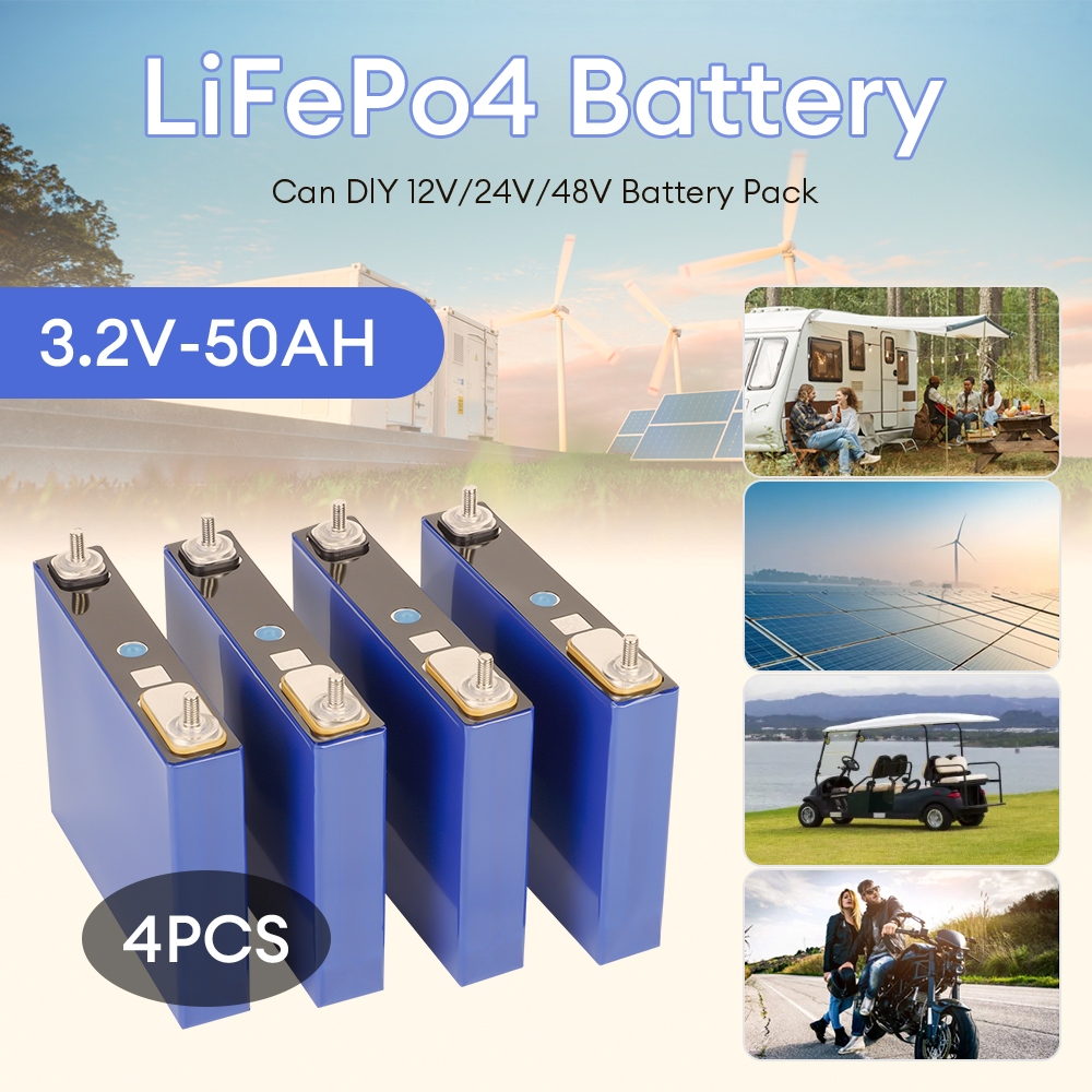 PowMr ยี่ห้อใหม่ 4 ชิ้น 3.2 โวลต์ 50AH Lifepo4 แบตเตอรี่ Prismatic เซลล์ 4000 Lifecycles พลังงานแสงอาทิตย์