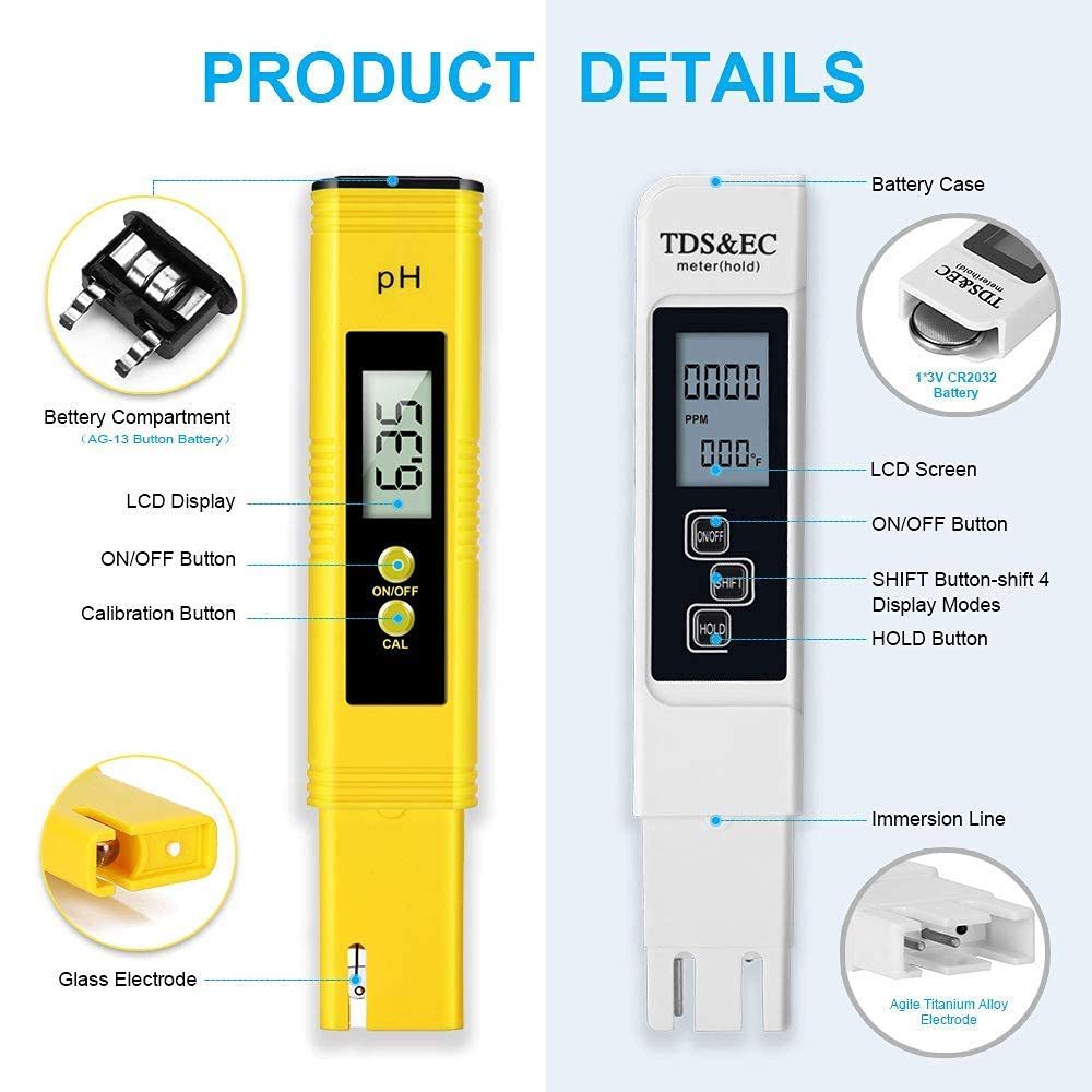 ความแม่นยําสูง TDS Meter Digital Water Tester Digital 0-14 PH Meter Tester 0-9990ppm TDS & EC LCD Water Purity PPM Aquarium Filter