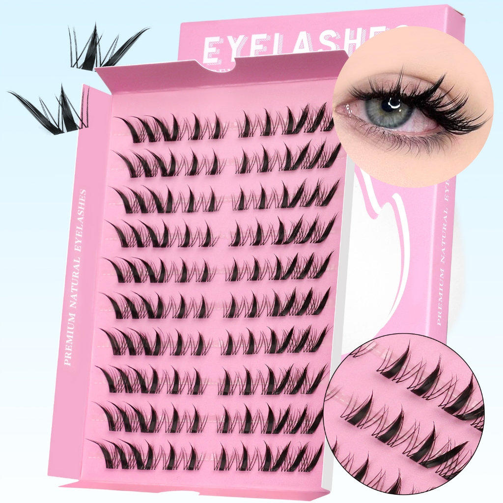 GROINNEYA NATU PREMIUM 5D Fluffy Cluster Lashes - ผ้าไหมไฟเบอร์คุณภาพสูง เอฟเฟกต์ตาแมว Wispy ธรรมชาติ