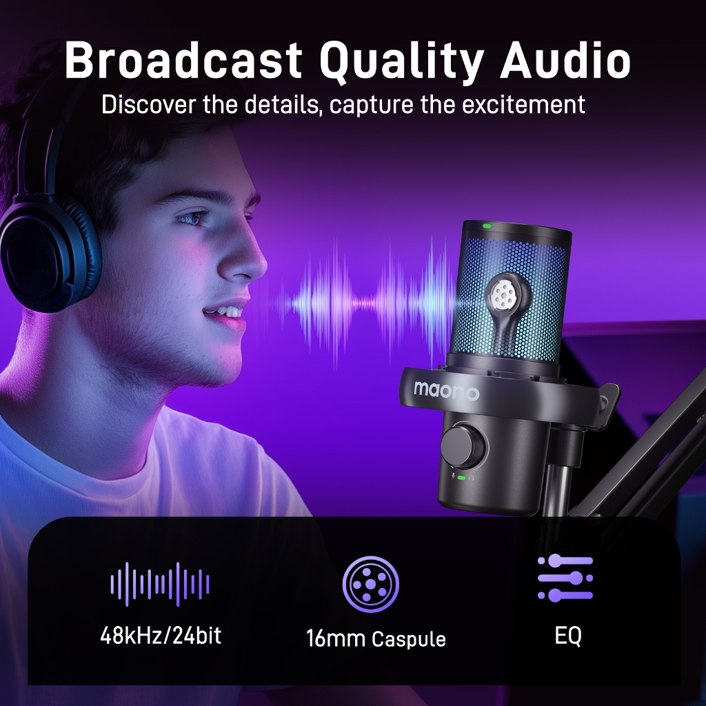 Maono DM40 Pro ไมโครโฟนไร้สายสําหรับเล่นเกมไร้สายไมโครโฟนคอนเดนเซอร์ไมโครโฟน USB AI Gaming Mic พร้อมปุ่มสมาร์ท,ลดเสียงรบกวนและ Maonolink App สําหรับพีซี,สมาร์ทโฟน,Gaming
