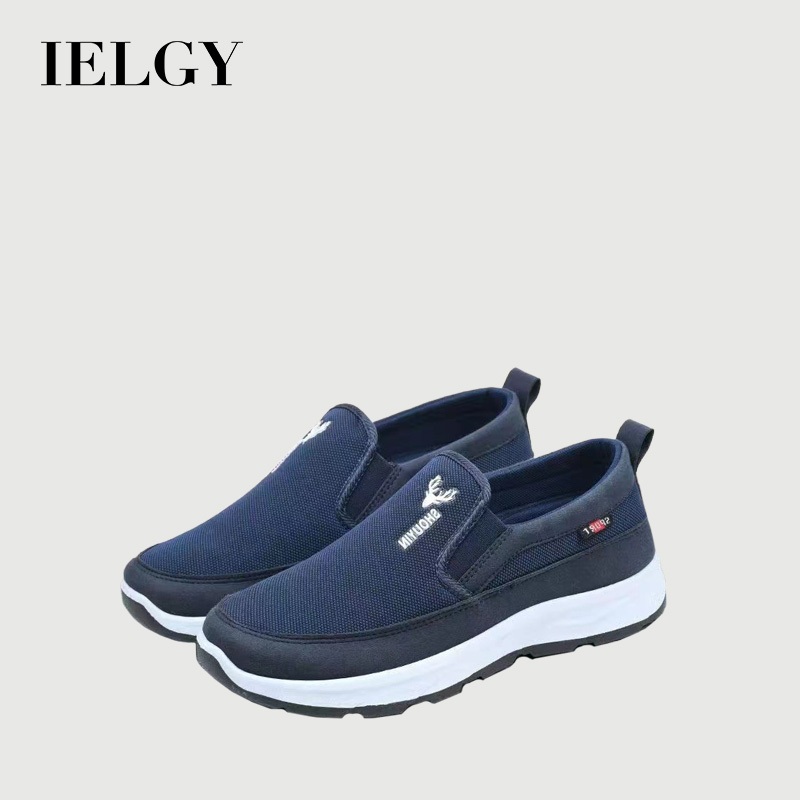 IELGY รองเท้าผ้าใบผู้ชายระบายอากาศสบายๆลื่นบนรองเท้าผ้าใบพื้นนุ่มสบาย