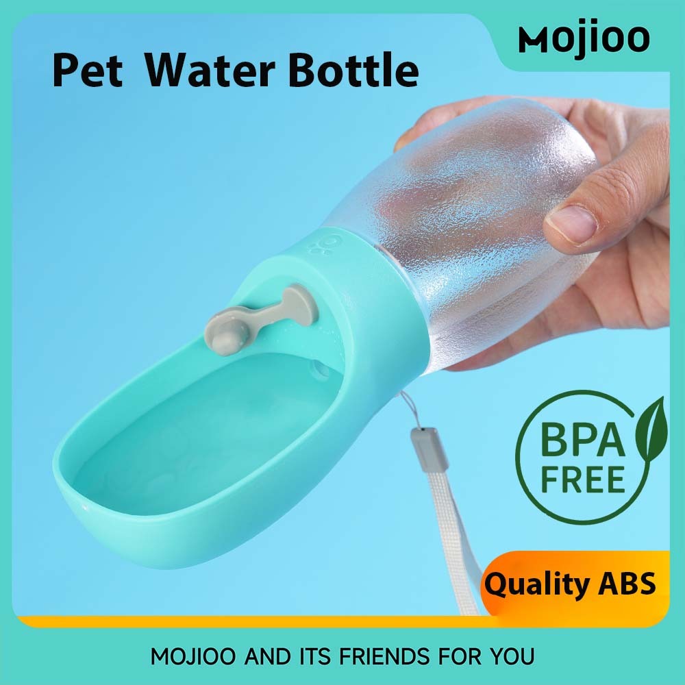 Mojioo ขวดน้ําสําหรับเดินทางสัตว์เลี้ยงแบบพกพา - 300 มล./500 มล. การออกแบบป้องกันการรั่วพร้อมพวยหมุน, วัสดุเกรดอาหารสําหรับแมวและสุนัข (ขวดชุบพร้อมสายรัดเอว)