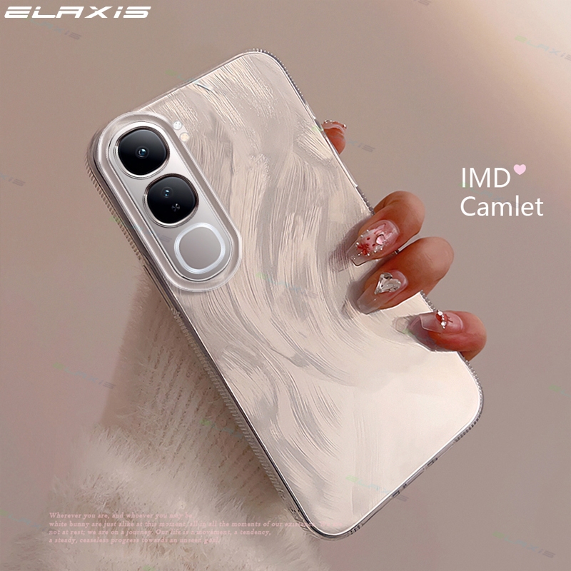 ELAXIS ใช้งานร่วมกับ VIVO Y200 5G เคสโทรศัพท์ Simple Feather Water Waves รูปแบบ Hard Smooth กันกระแทก IMD ชุบปกหลัง ES009