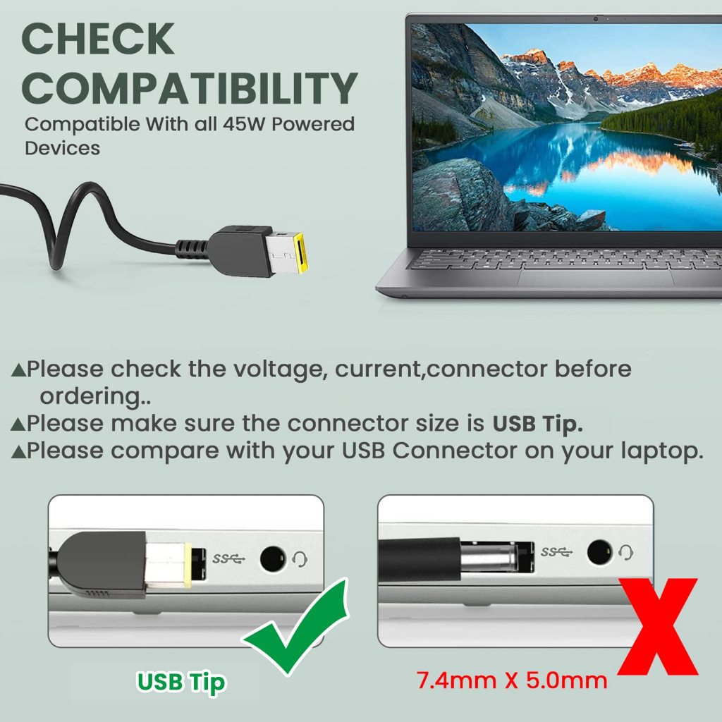ThinkPad แล็ปท็อปชาร์จ 45W 20V 2.25A Slim Tip AC อะแดปเตอร์ ADLX45NCC3A สําหรับ Lenovo ThinkPad X230s X240 X240S X250 X260 X270 T440 T440S