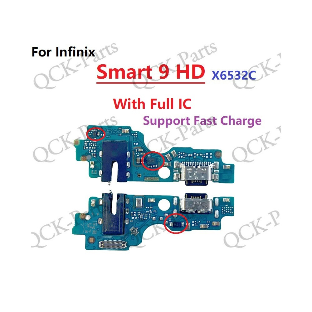 พร้อมบอร์ดชาร์จ IC USB สําหรับ Infinix Smart 9 HD X6532 X6532C USB Charger Jack Port Replacement
