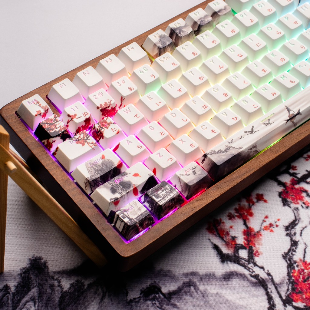 Womier Custom สีขาวญี่ปุ่น Keycaps 127 คีย์โปรไฟล์เชอร์รี่พิมพ์ด้านบน Shine Through Keycaps