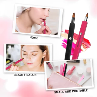 Retractable Dual-ended ลิปสติกแปรงแต่งหน้าลิปกลอสกันฝุ่นแปรงแต่งหน้าอายแชโดว์